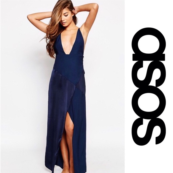 asos navy slip dress
